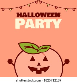 Happy Halloween. Welcome to Halloween party. This peach character is having fun. Halloween background. Illustration vector.