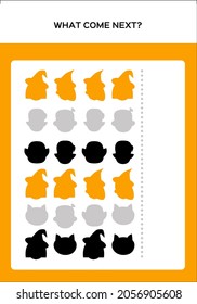 Happy Halloween What Come Next Game for kids with Monsters. Education Game for Children.