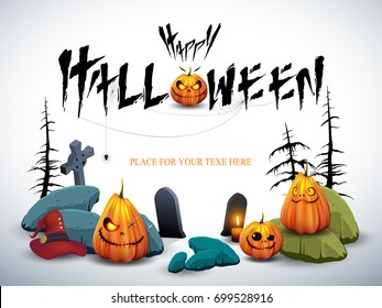 Happy halloween white background with cute pumpkin and the space to put the invitation and greeting message. Vector illustration.