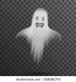 Happy halloween white scary ghost template isolated transparent night background vector illustration