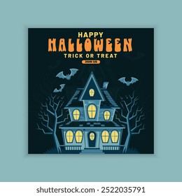 Happy Halloween Wish and greating post template, flat vector
