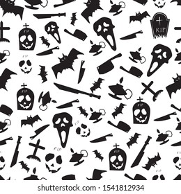 happy Halloween wish vector seamless pattern with text and headstone,bat ghost vector eps