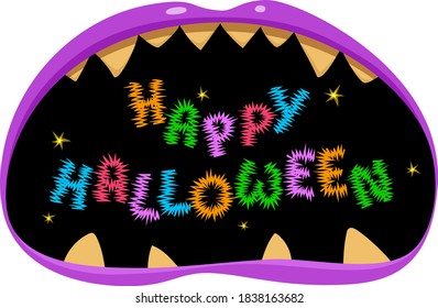 Happy Halloween wishes in mouth with teeth