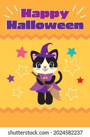 "Happy Halloween" Witch Cat and Jack O' Lantern's Cute Pop Greeting Card