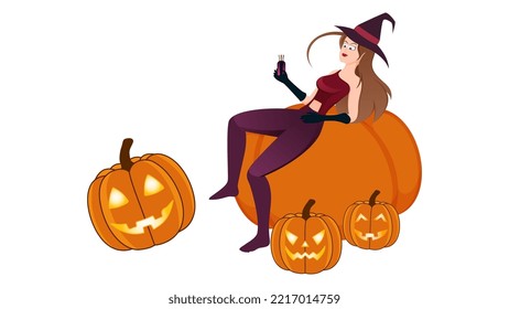 happy halloween, witch character vector illustration on white background. 