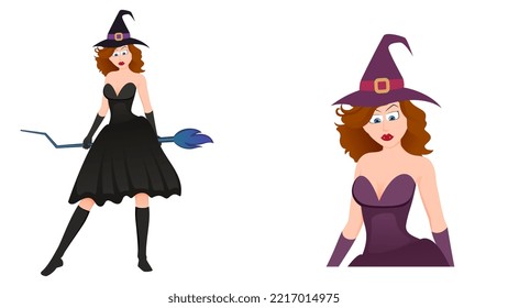 happy halloween, witch character vector illustration on white background. 