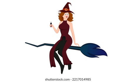 happy halloween, witch character vector illustration on white background. 