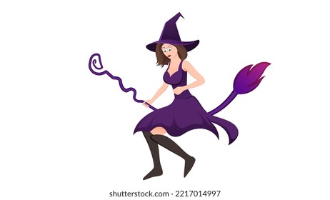 happy halloween, witch character vector illustration on white background. 