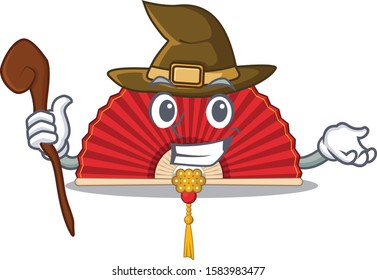 Happy Halloween Witch chinese folding fan cartoon character style
