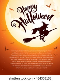 Happy Halloween! Witch fly over the moon.