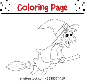 Happy Halloween witch flying Coloring page for children