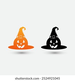 Happy Halloween witch hat design. Witch hat with pumpkin face. Happy Halloween equipment design template. Black and orange gradient color with hat vector illusation design. 