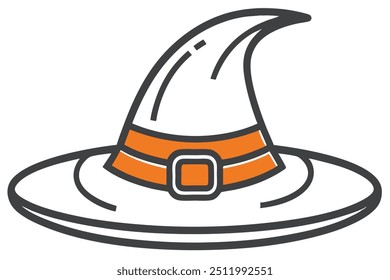 Happy Halloween witch hat line art vector illustration icon