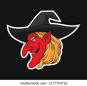 happy halloween witch head character vector illustration