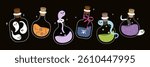Happy halloween with witch magic potion bottle. Cute ghost and poison collection.