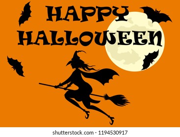 Happy Halloween, witch on a broomstick