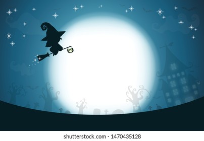 Happy Halloween, witch silhouette on the moon, Template for advertising brochure. greeting card happy halloween party poster and theme design background Vector Illustration