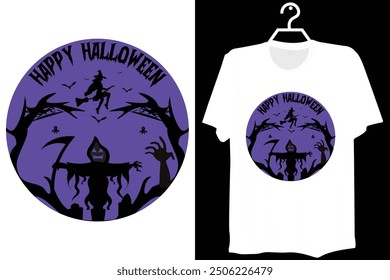 Happy Halloween witch T shirt design vector. Illustration Halloween t shirt design. Spooky, Ghost t shirt design for Halloween day.