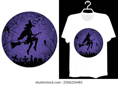 Happy Halloween witch T shirt design vector. Illustration Halloween t shirt design. Spooky, Ghost t shirt design for Halloween day.