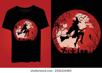 Happy Halloween witch T shirt design vector. Illustration Halloween t shirt design. Spooky, Ghost t shirt design for Halloween day.