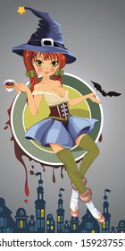 Happy Halloween with witch. Vector illustration