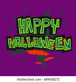 Happy Halloween word and bats on purple background vector illustration 