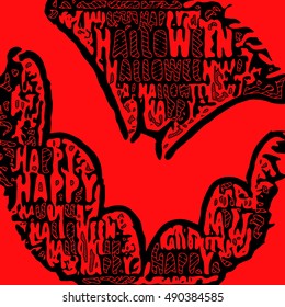 happy halloween words with bat silhouette together