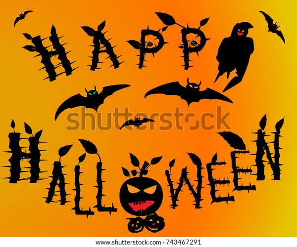 Happy Halloween Words Vector Batsghost Pumpkins Stock Vector (Royalty ...