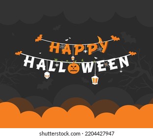 Happy Halloween Writing Colorful Banner Illustration