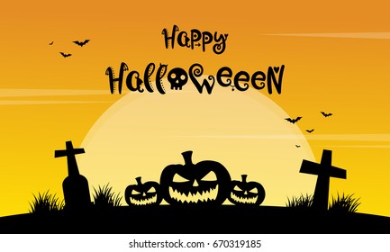 Happy Halloween yellow background with grave vector illustration