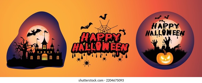 Happy Halloween, Zombie hands and Bats, Holiday lettering for banner, Vector illustration.