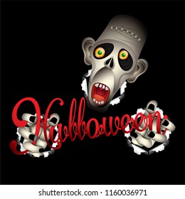 Happy Halloween Zombie monster on background,paper cut style,Vector and Illustration,EPS 10.