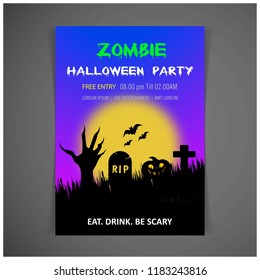 Happy Halloween Zombie party invitation card design vector 