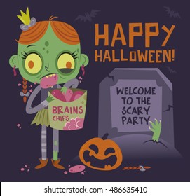 happy Halloween zombie vector card