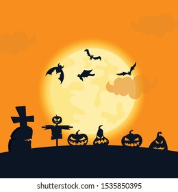 Happy Halloween with Zombies,tomb,ghost scary background vector illustration
