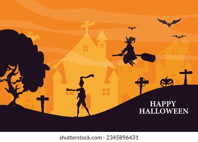 Happy Halloween with Zombies,tomb,ghost scary background vector illustration	
