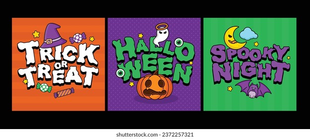 Happy Halloweenbanner and poster template with Typography , halloween pumpkin , Moon, Pumpkin ghost,Wizard Hat,cute ghost,cartoon skull and halloween elements.Trick or Treat. Banner,website,poster