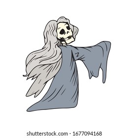 Happy Halloween.Bride skeleton-bringing in a dress .Vector illustration on a white isolated background