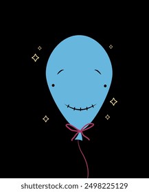 Happy Halloween.Creepy balloon. Vector. Flat design. Black background