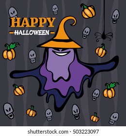 Happy halloween,drawn Halloween symbols pumpkin, vector illustration