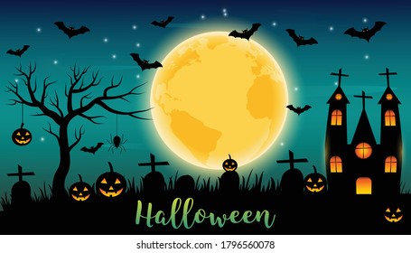 Happy Halloween,Halloween night,Full Moon Night,Haunted house,scary night backgrounds , vector illustration.