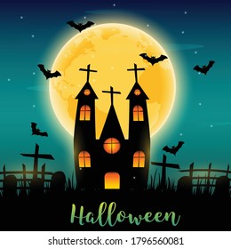 Happy Halloween,Halloween night,Full Moon Night,Haunted house,scary night backgrounds , vector illustration.