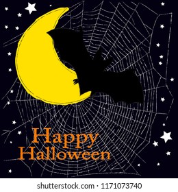 Happy Halloween.October Holiday.Halloween scene with ,cobweb ,bat,moon and stars.Spooky.