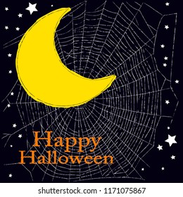 Happy Halloween.October Holiday.Halloween scene with cobweb ,moon and stars.