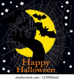 Happy Halloween.October Holiday.Halloween scene with hand and bats.