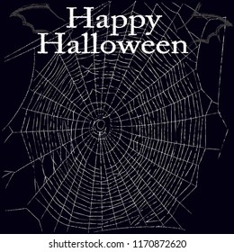 Happy Halloween.October Holiday.Pumpkin.Halloween scene with cobweb and wings from the bat.