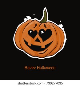 Happy Halloween.Pumpkin in love, in cartoon style, isolated on a black background. sticker, sketch, web icon, design, vector illustration