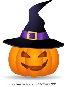 Happy Halloween.Pumpkin in witch hat lantern for Halloween. Vector illustration