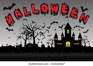 Happy Halloween,Pumpkins and Bats, vector design