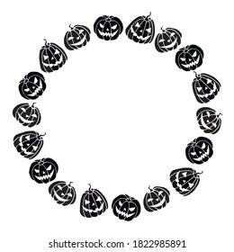Happy Halloween-round frame of holiday design characters-pumpkin, Jack lantern. Festive border, background or title for greeting card, invitation, party, poster, banner